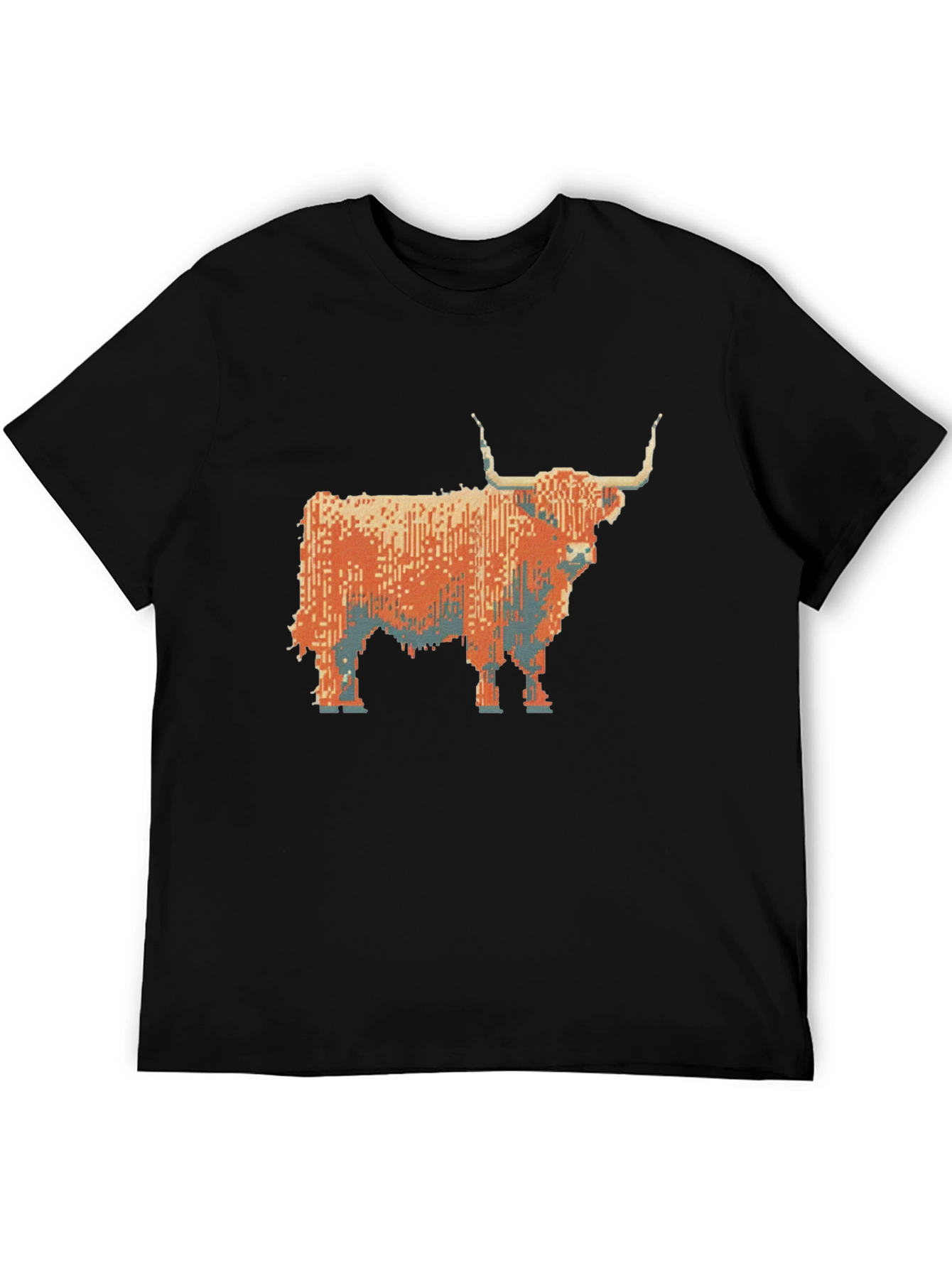 Highland Cow Pixel Art T-Shirt - Black