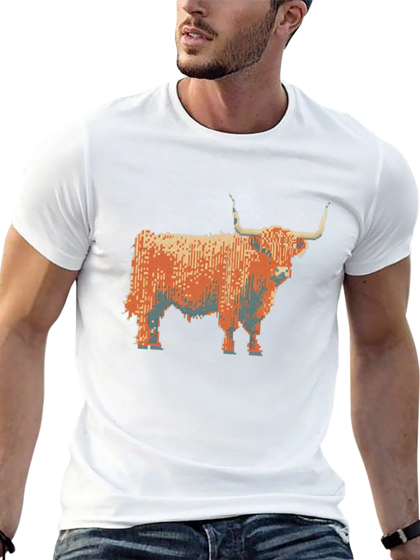 Highland Cow Pixel Art T-Shirt - Black