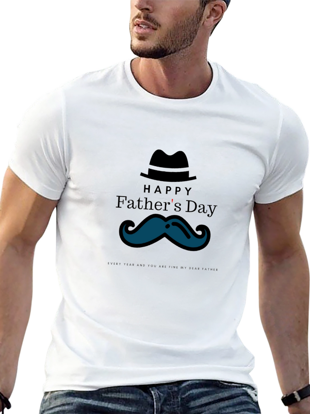 Happy Fathers Day T-Shirt - Mustache Graphic Tee