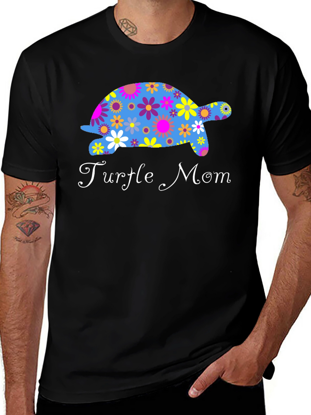 Turtle Mom Floral Graphic T-Shirt