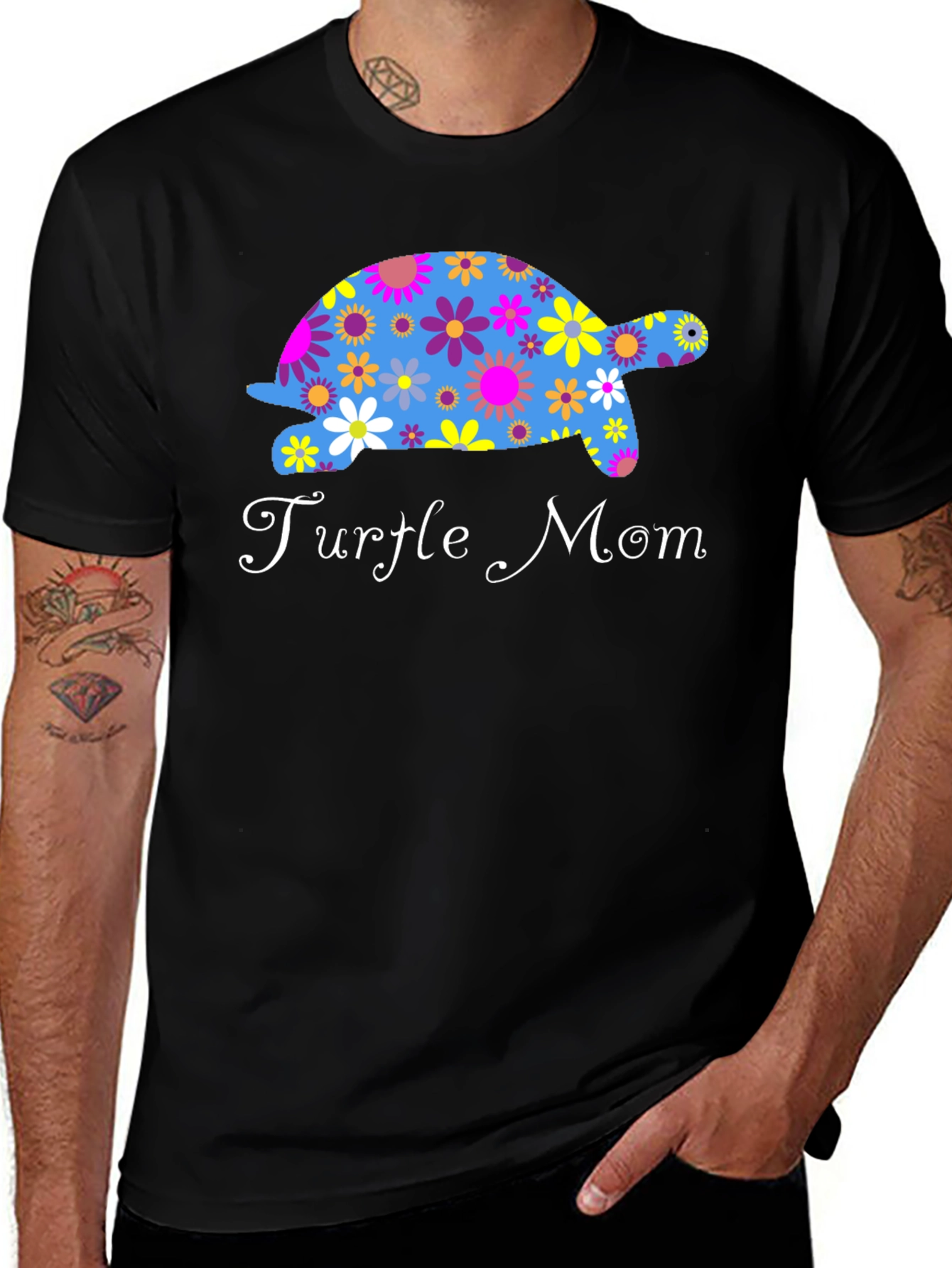 Turtle Mom Floral Graphic T-Shirt