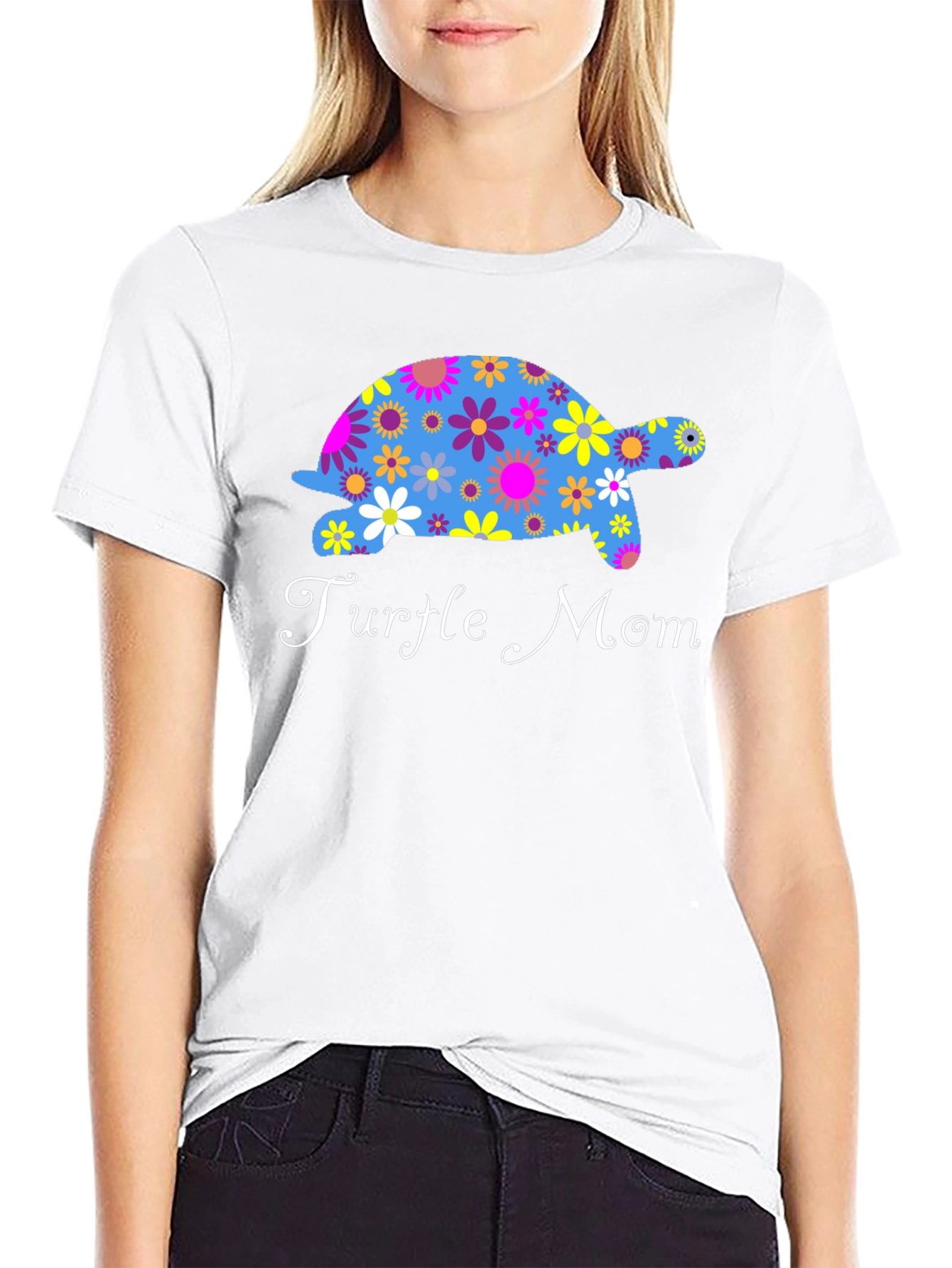 Turtle Mom Floral Graphic T-Shirt