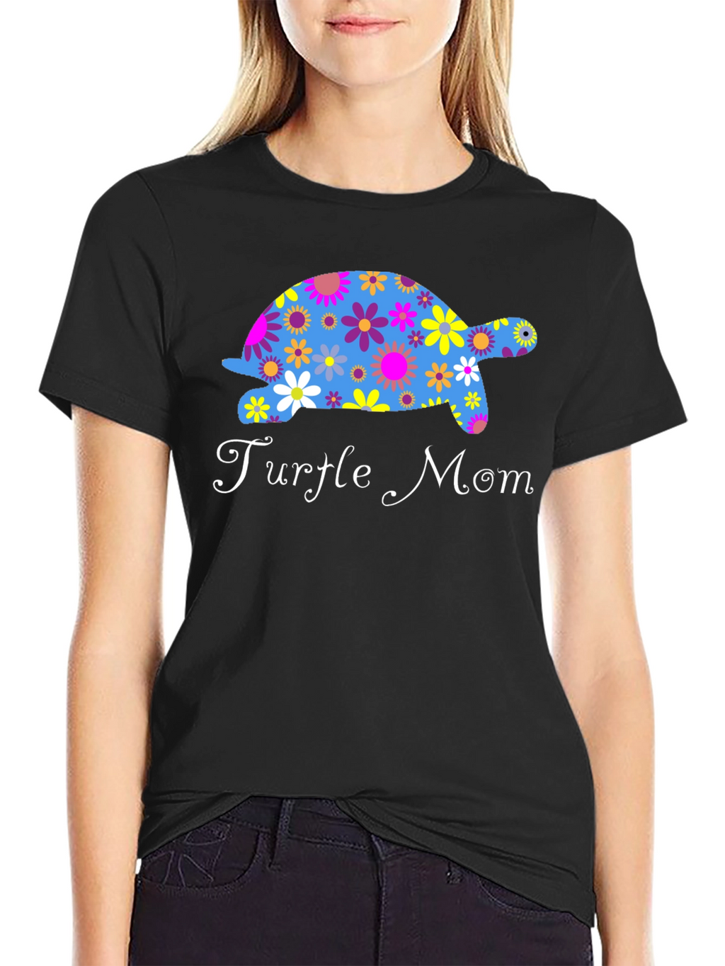 Turtle Mom Floral Graphic T-Shirt