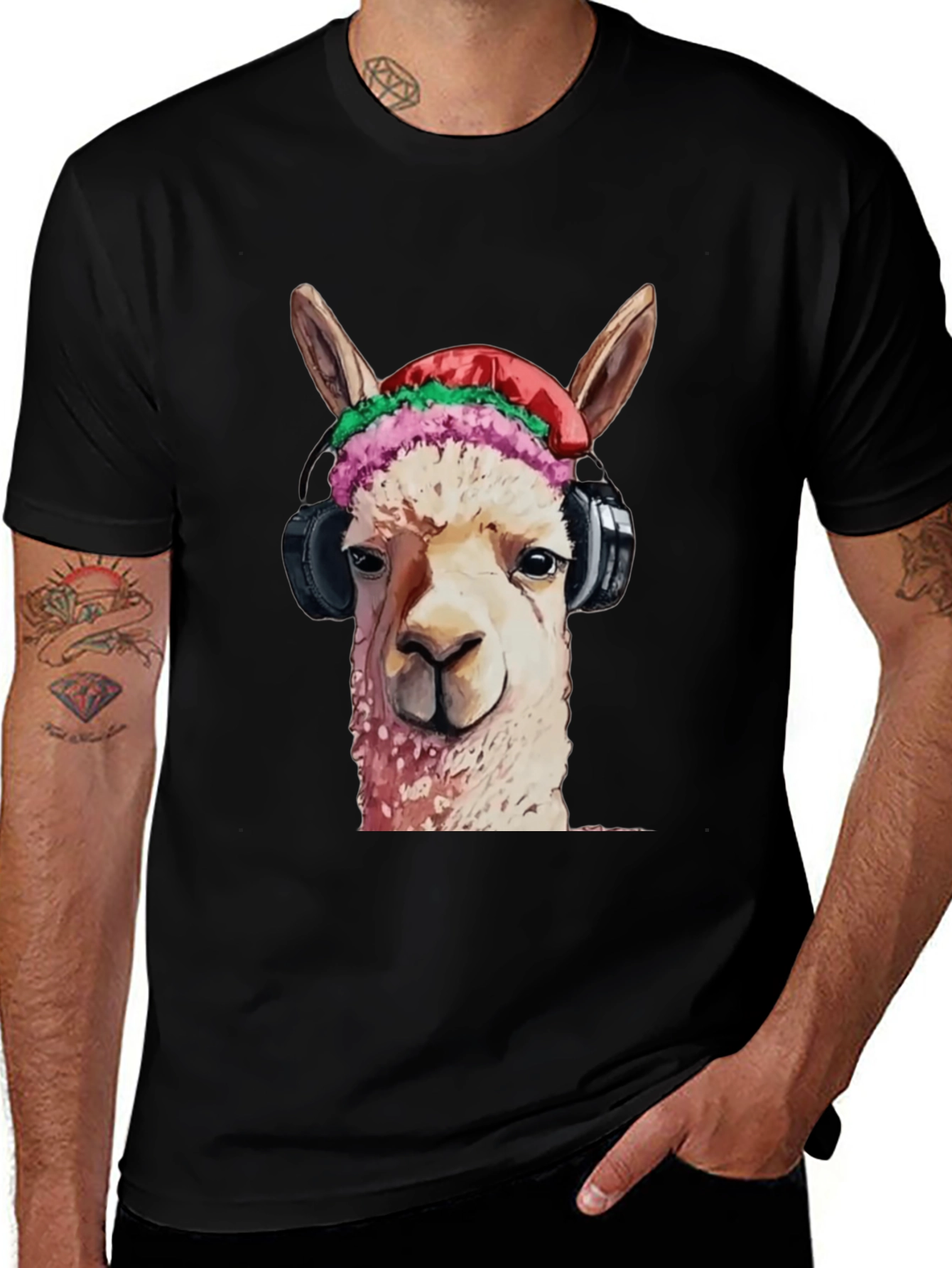 Cool Llama Headphones T-Shirt