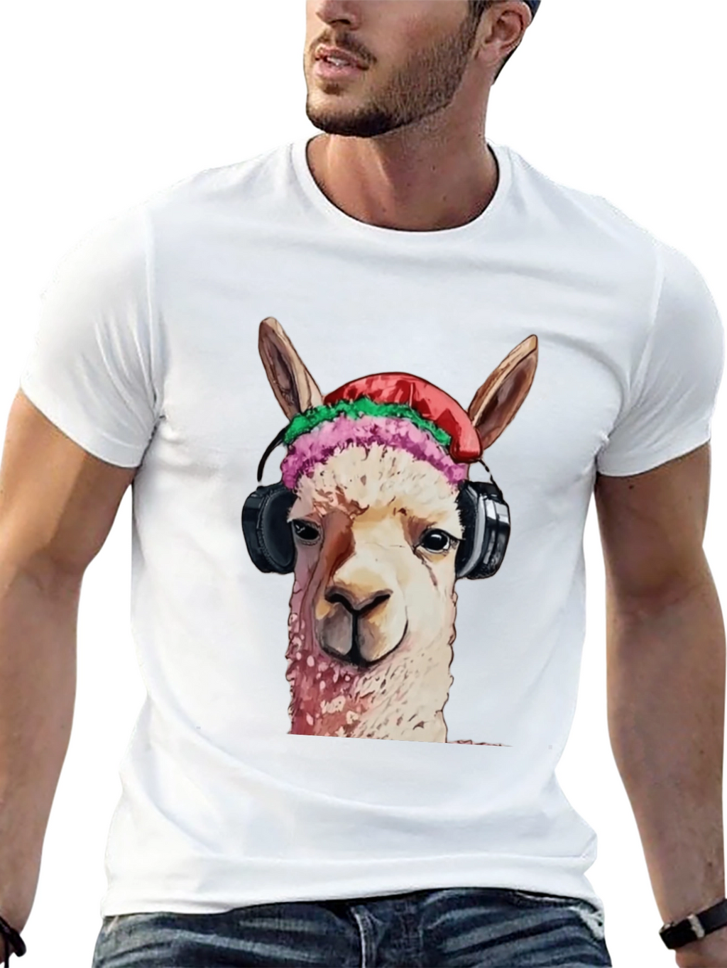 Cool Llama Headphones T-Shirt