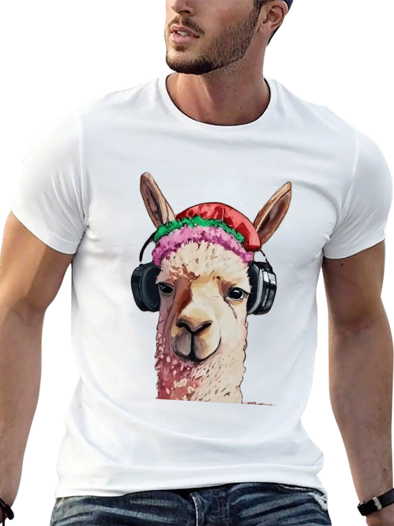 Cool Llama Headphones T-Shirt