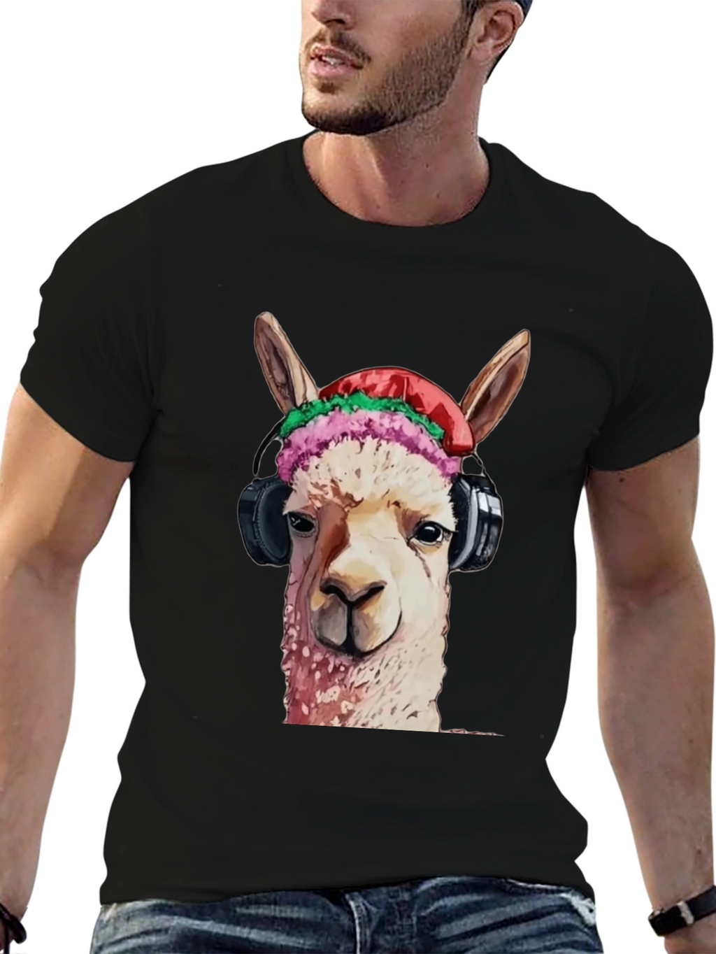 Cool Llama Headphones T-Shirt