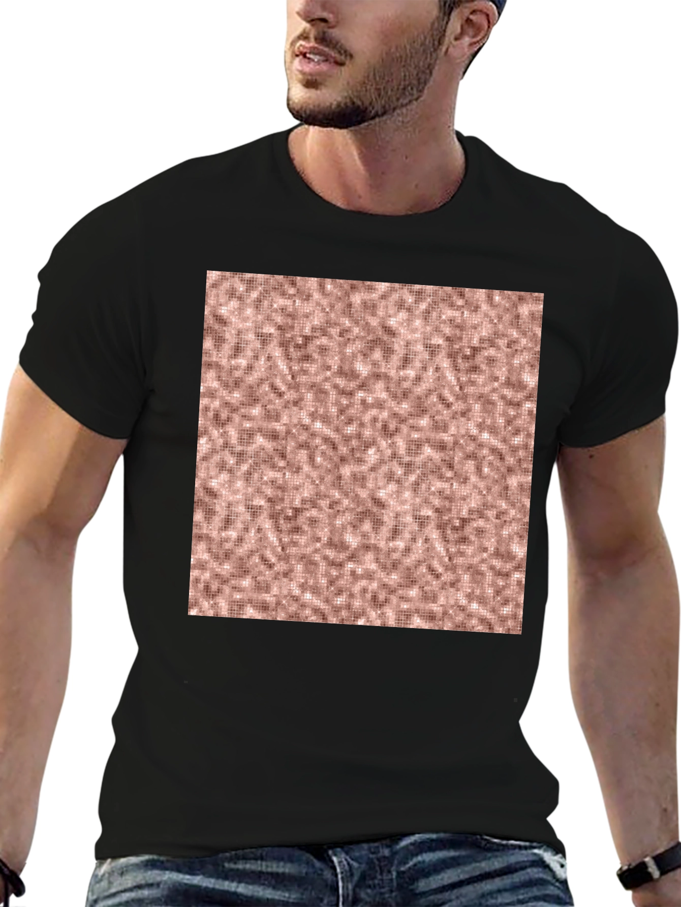 Stylish Black Tee with Abstract Square Design