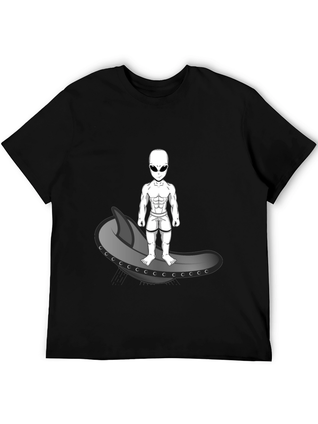 Alien Surfer Graphic Tee - Black Cotton T-Shirt