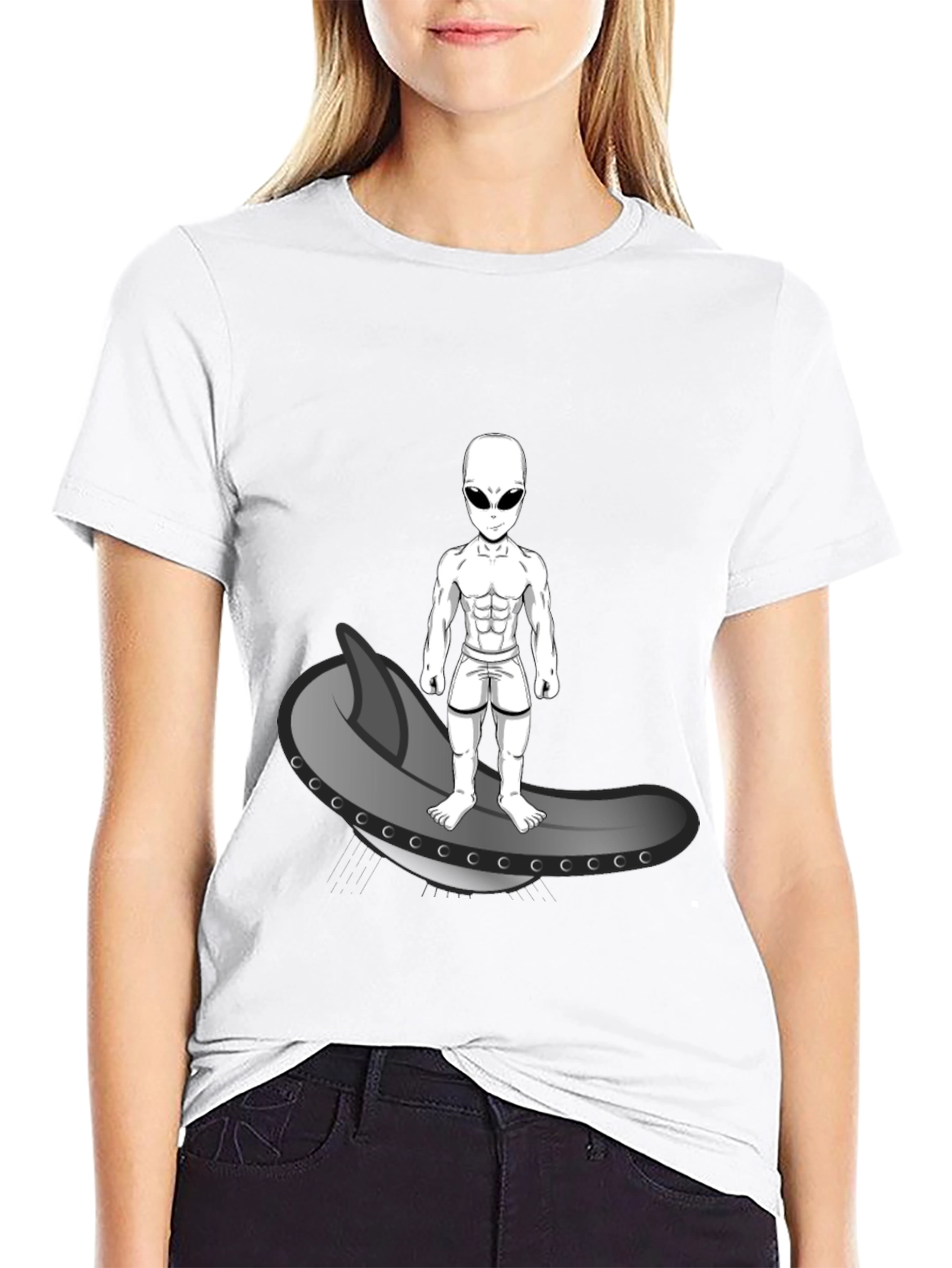 Alien Surfer Graphic Tee - Black Cotton T-Shirt