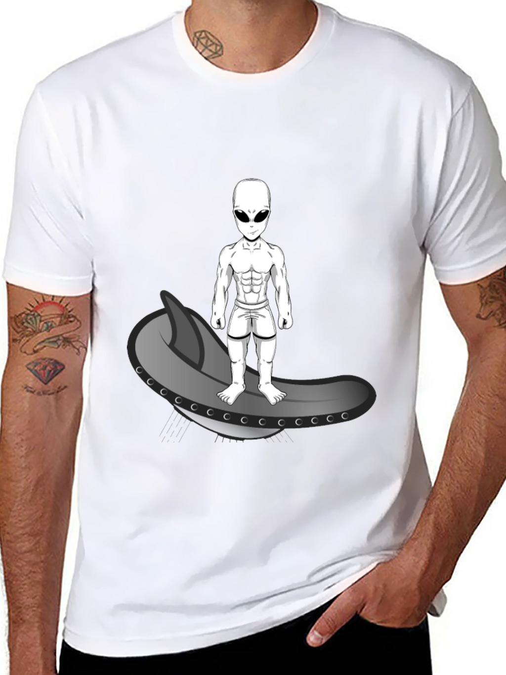 Alien Surfer Graphic Tee - Black Cotton T-Shirt
