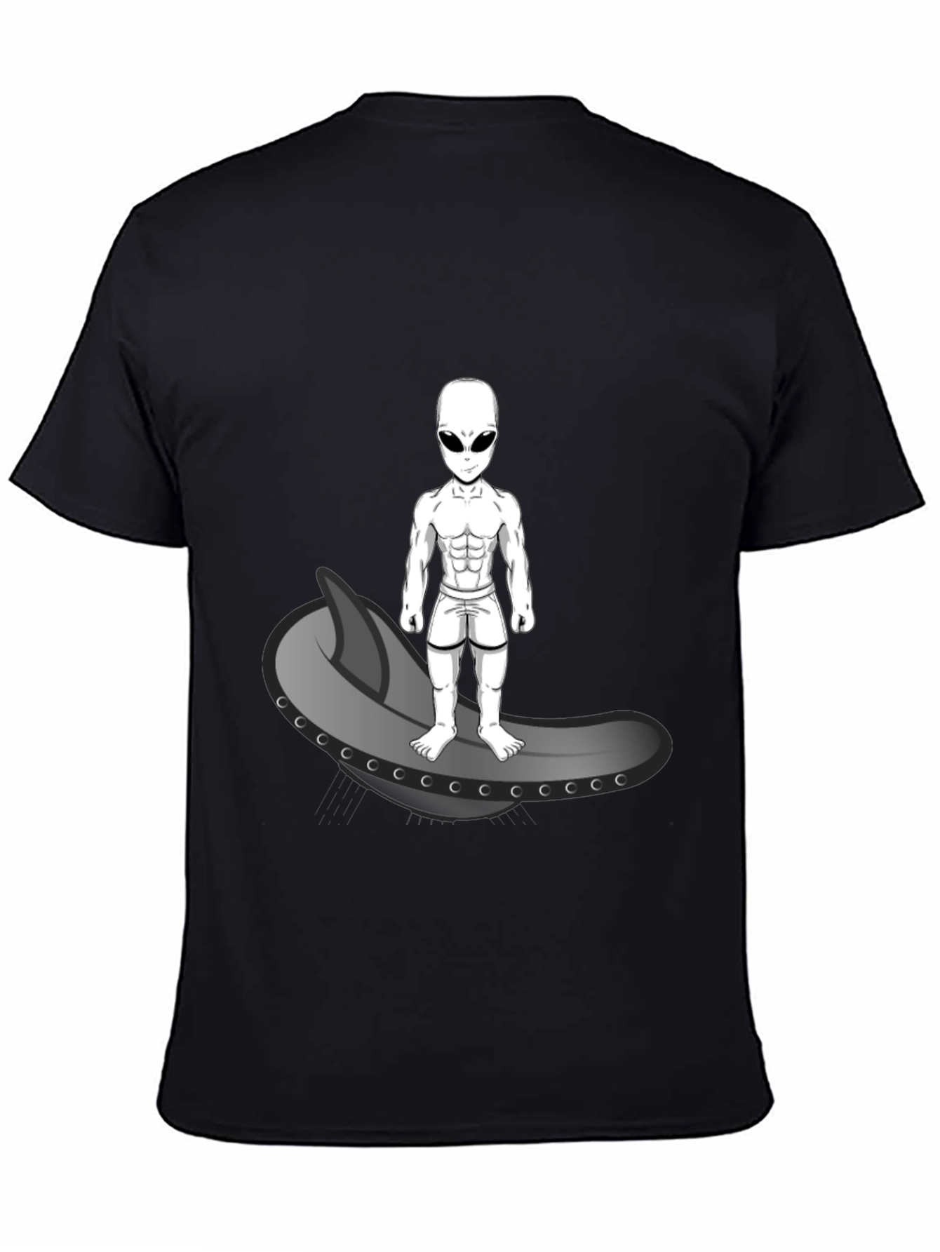 Alien Surfer Graphic Tee - Black Cotton T-Shirt