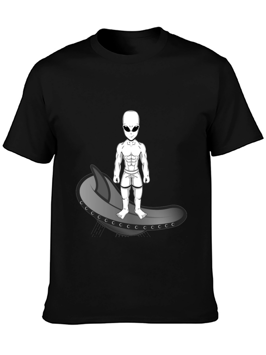 Alien Surfer Graphic Tee - Black Cotton T-Shirt