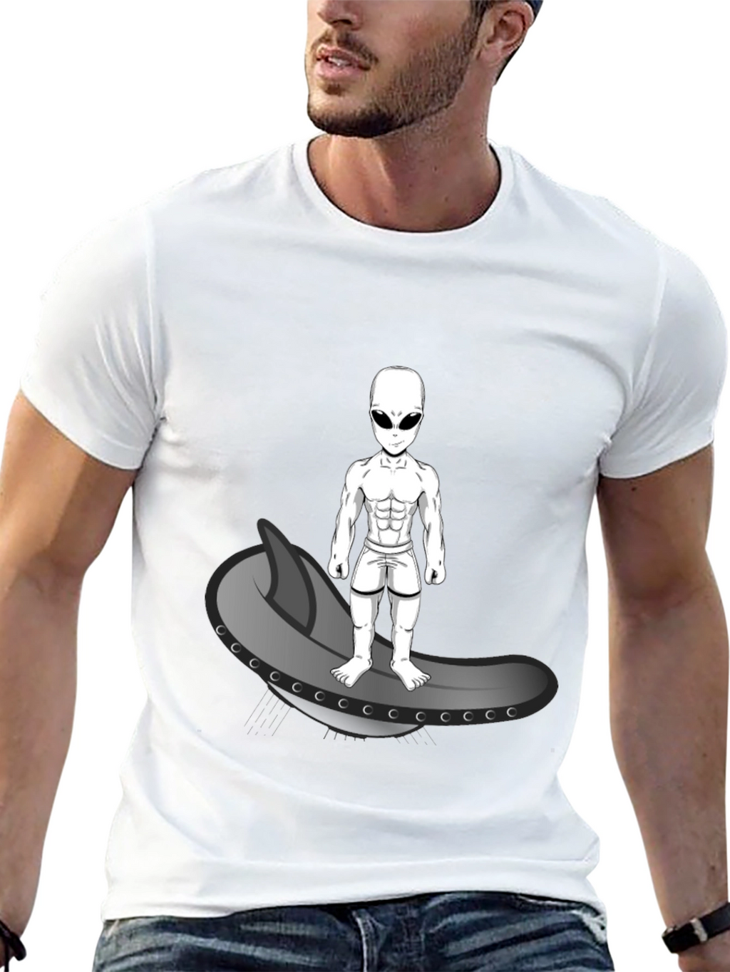 Alien Surfer Graphic Tee - Black Cotton T-Shirt