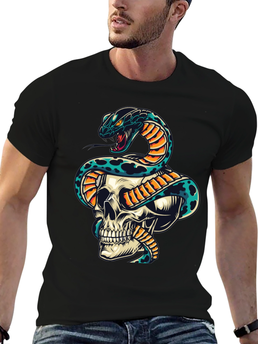 Skull and Snake Graphic Tee - Mens Black T-Shirt