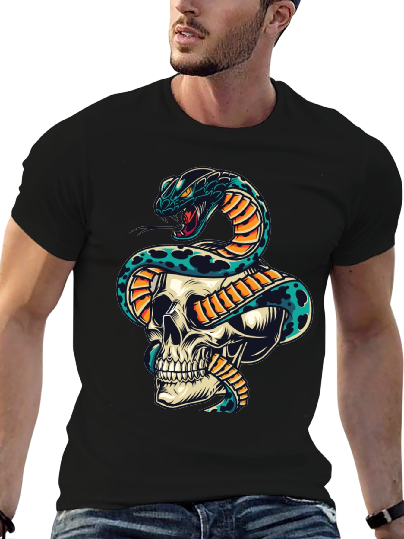 Skull and Snake Graphic Tee - Mens Black T-Shirt