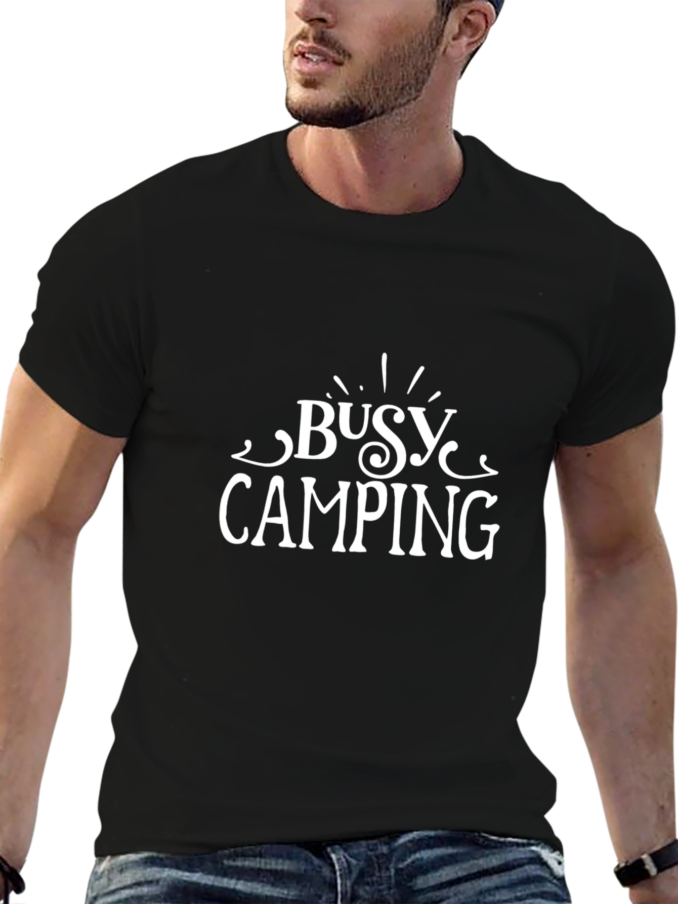 Busy Camping Graphic Tee - Comfortable Black T-Shirt