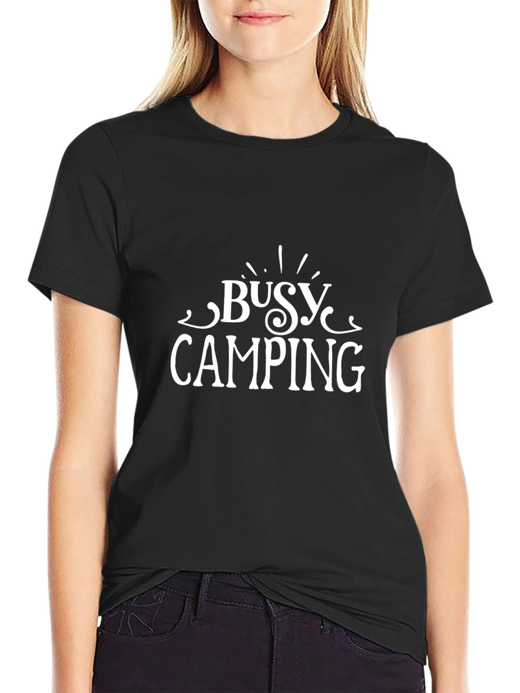 Busy Camping Graphic Tee - Comfortable Black T-Shirt