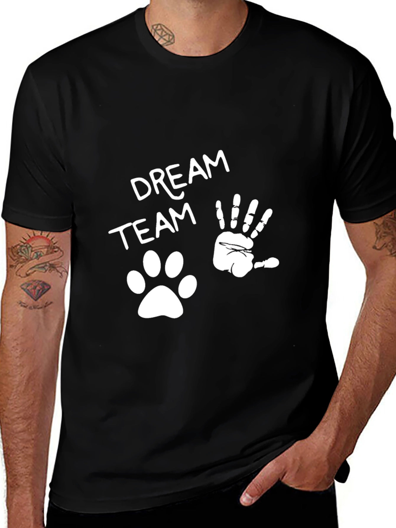 Dream Team T-Shirt - Paw Print & Hand Graphic