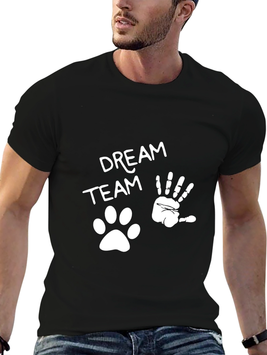 Dream Team T-Shirt - Paw Print & Hand Graphic
