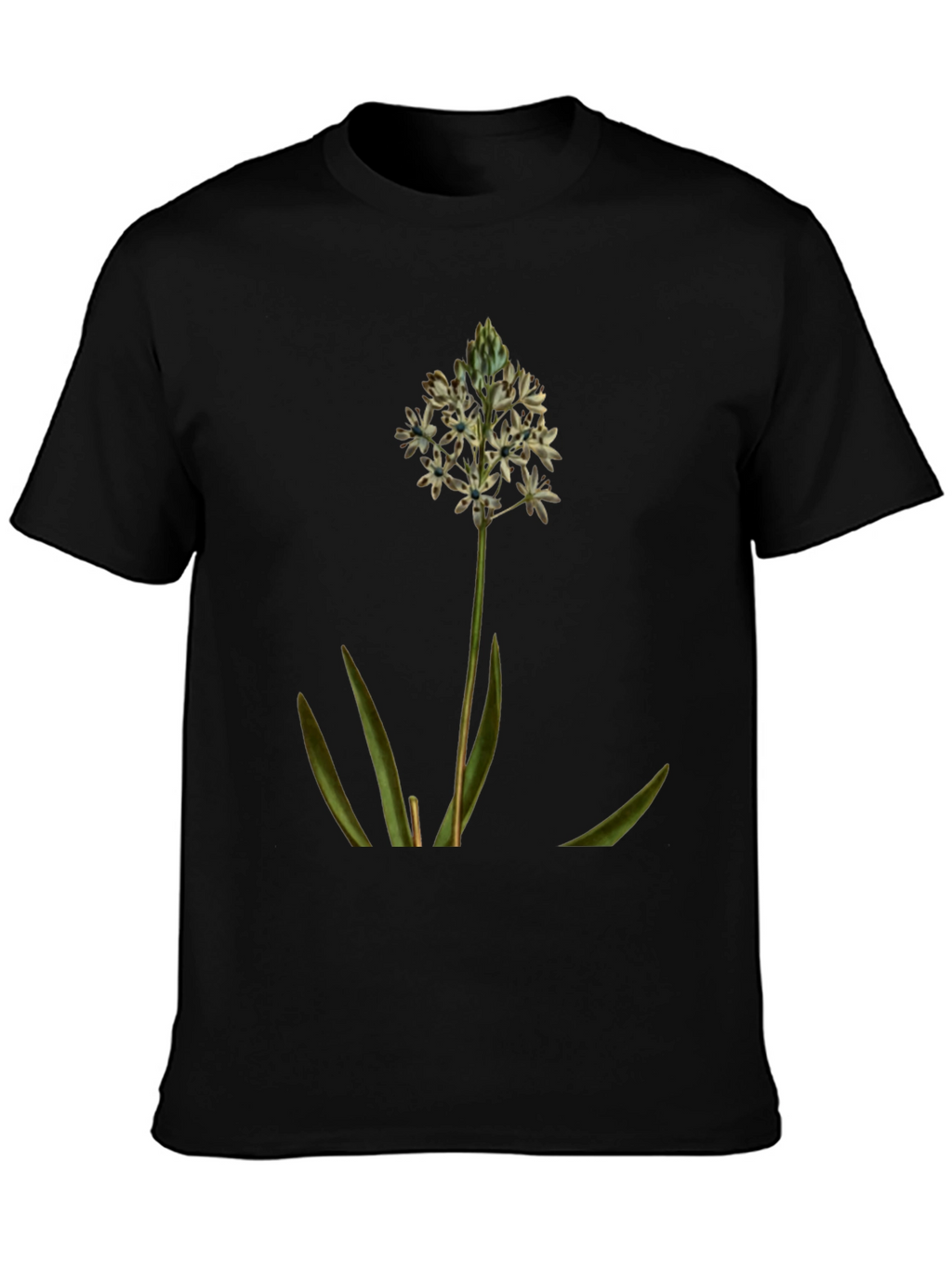 Botanical Flower Graphic Tee - Soft Black Cotton