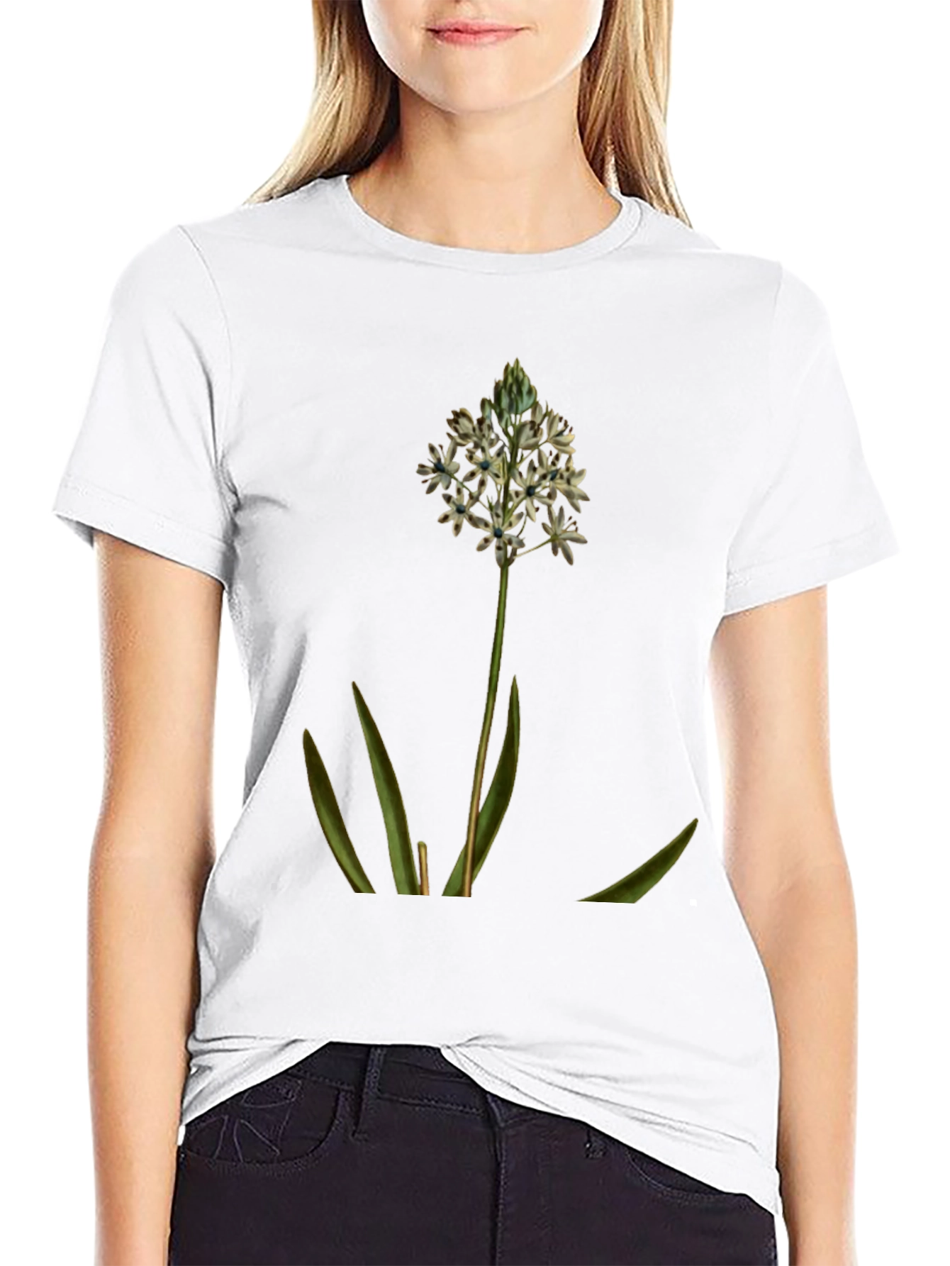 Botanical Flower Graphic Tee - Soft Black Cotton