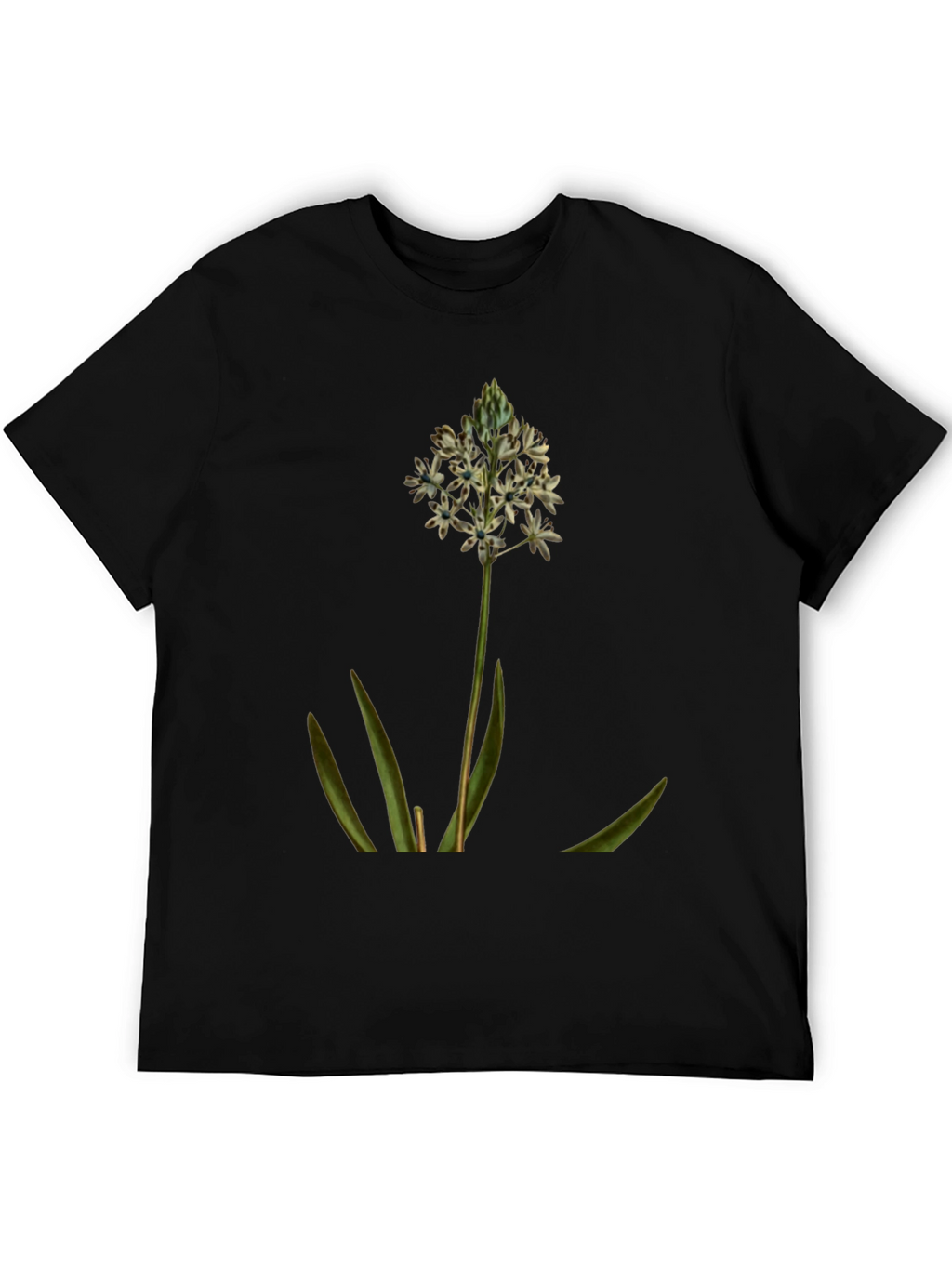 Botanical Flower Graphic Tee - Soft Black Cotton