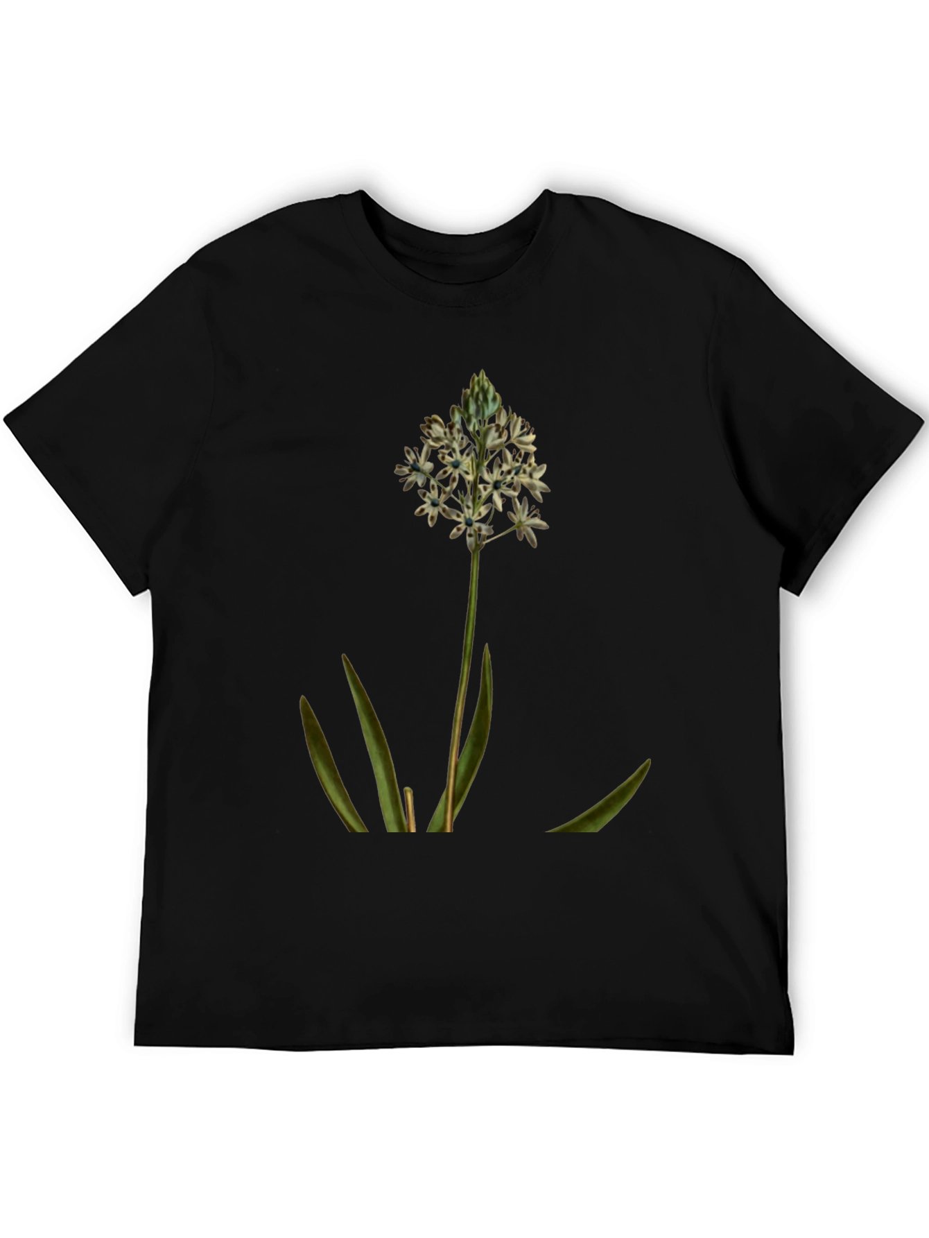 Botanical Flower Graphic Tee - Soft Black Cotton