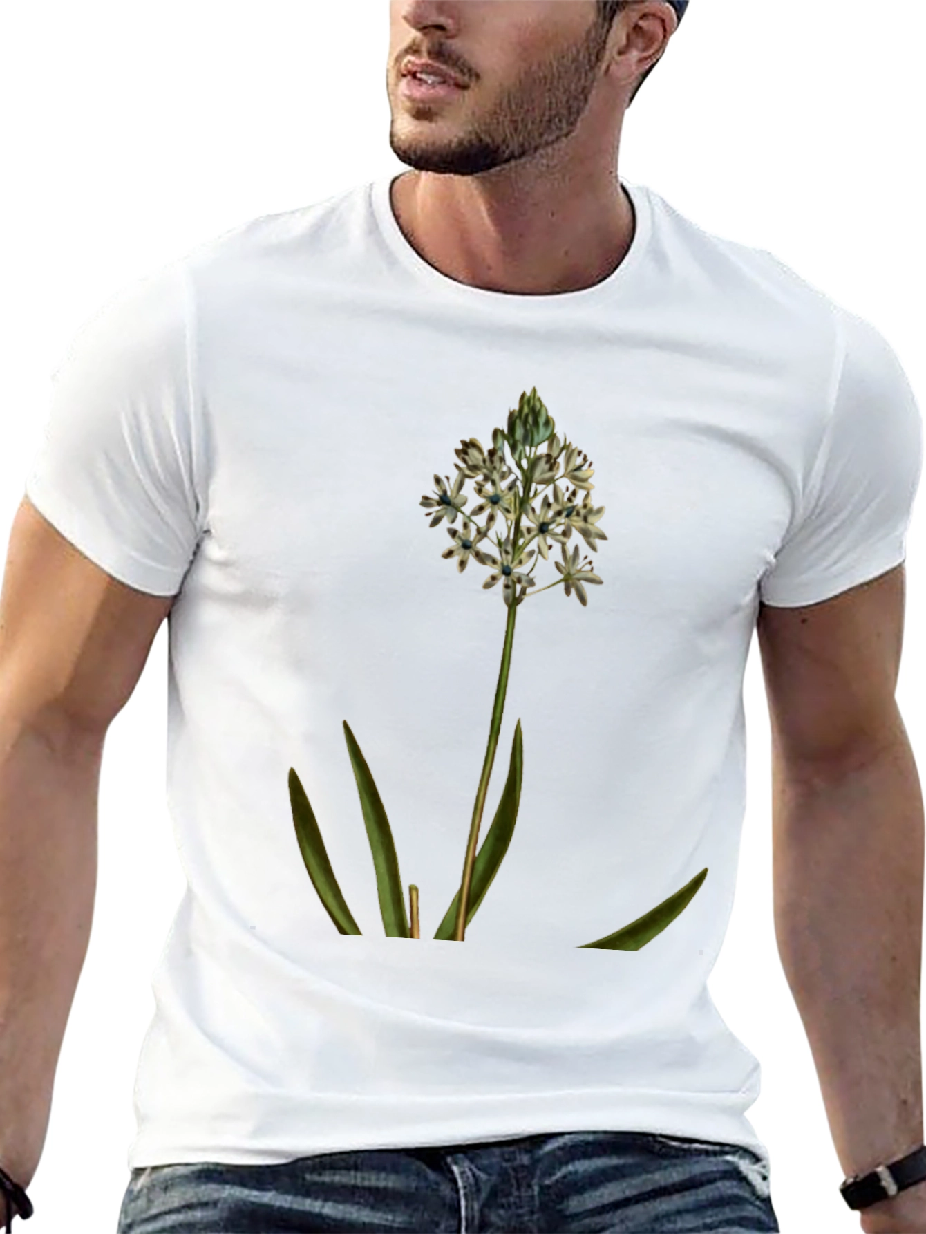 Botanical Flower Graphic Tee - Soft Black Cotton