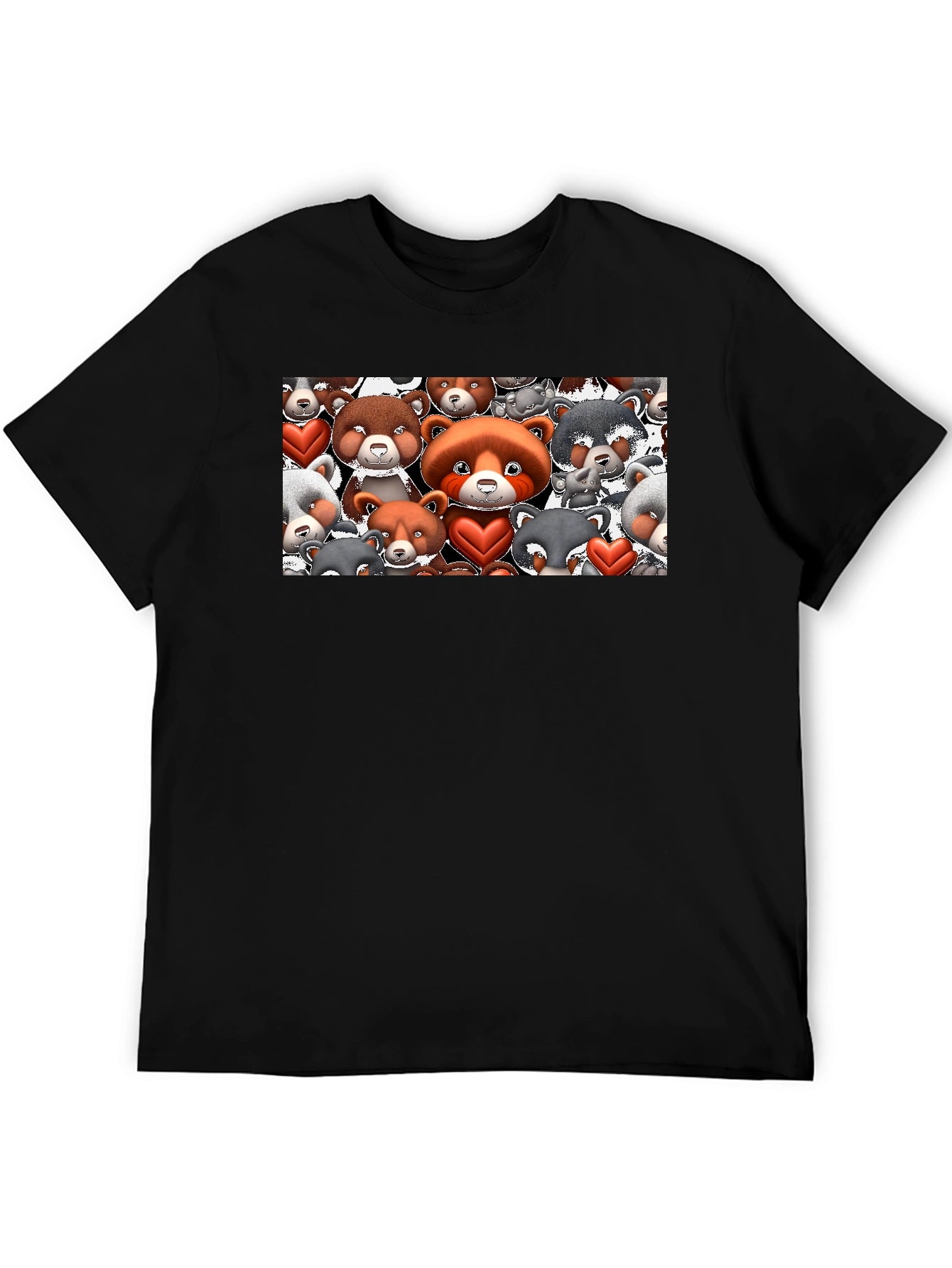Cute Bears & Hearts Graphic Tee - Mens Black T-Shirt