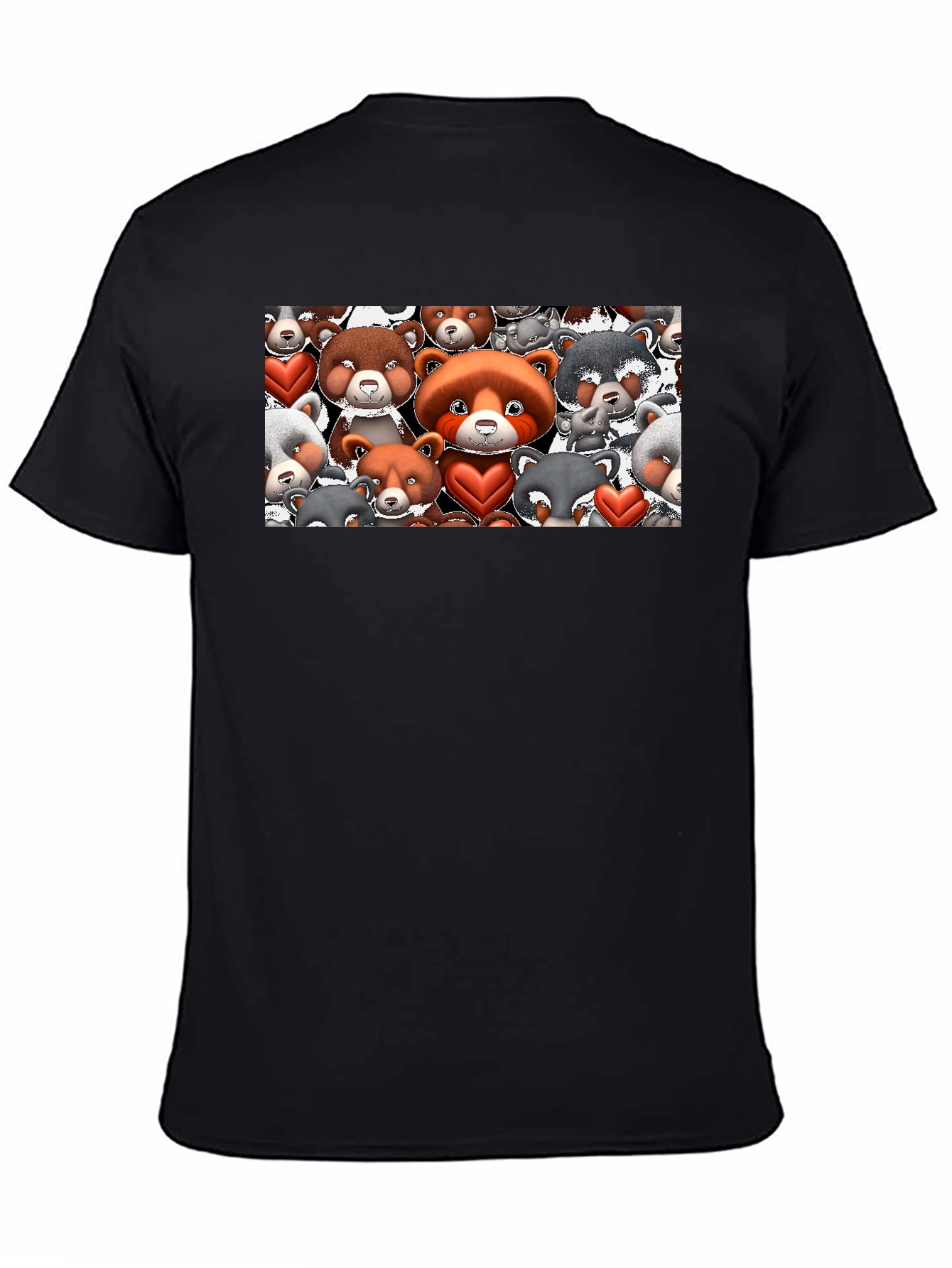 Cute Bears & Hearts Graphic Tee - Mens Black T-Shirt