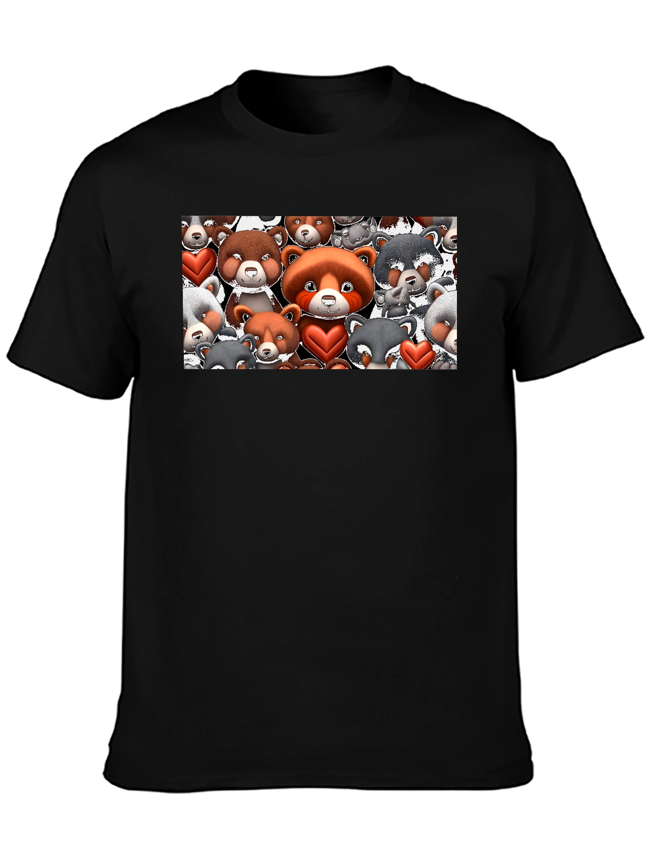 Cute Bears & Hearts Graphic Tee - Mens Black T-Shirt