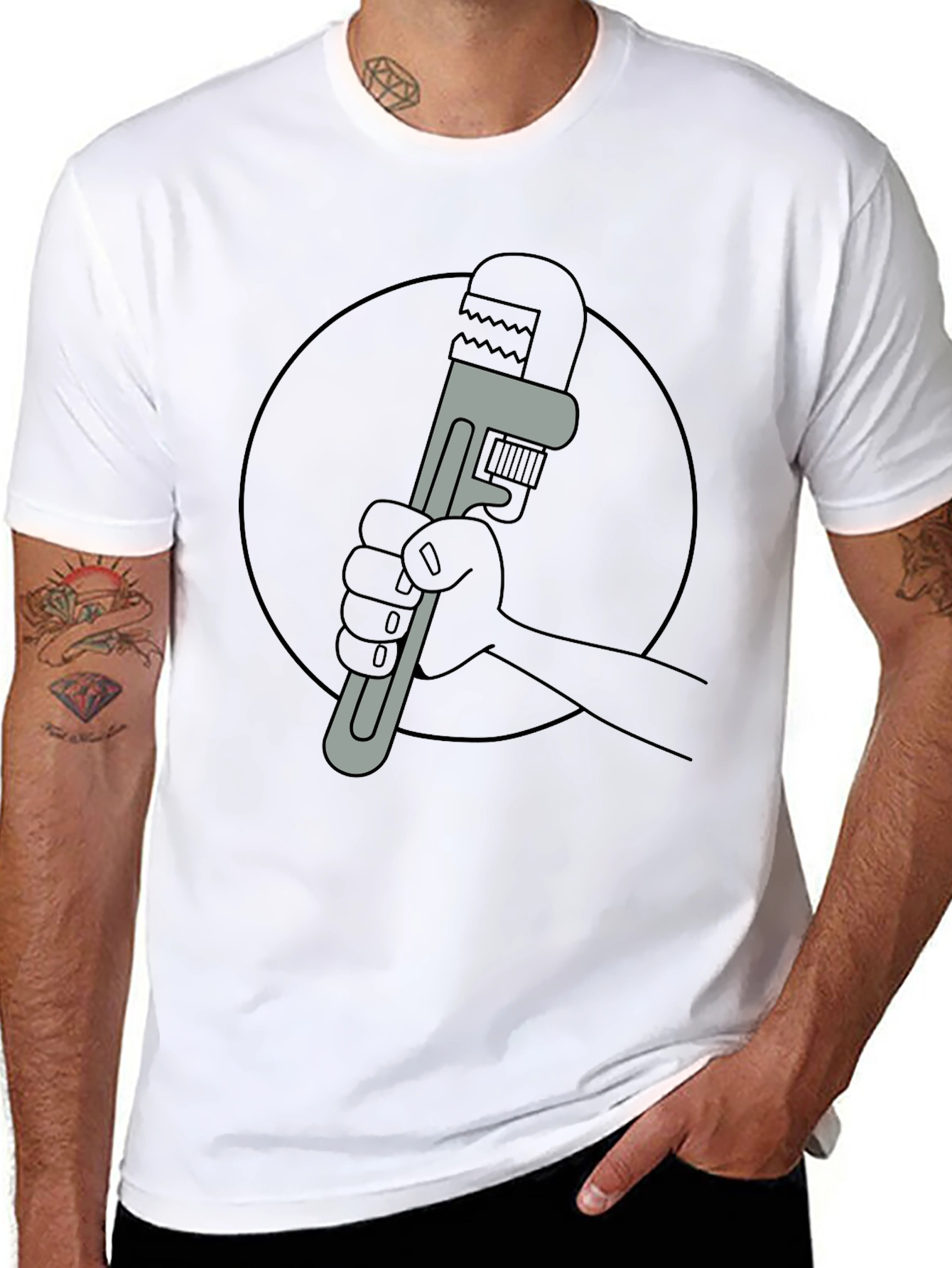 Cartoon Wrench Graphic Tee - Black