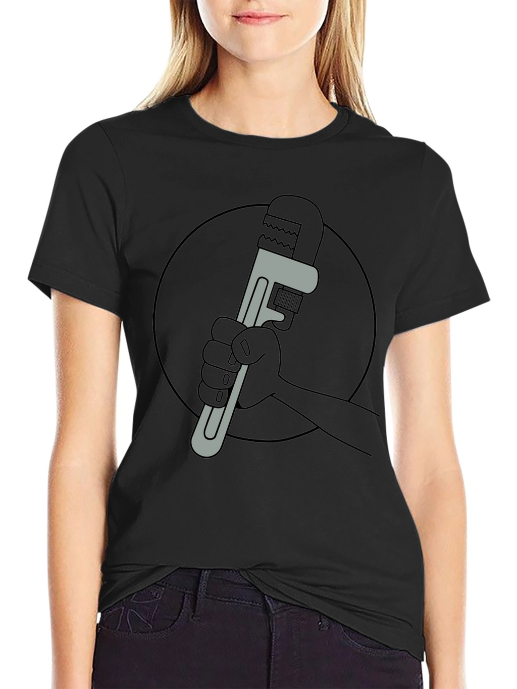 Cartoon Wrench Graphic Tee - Black
