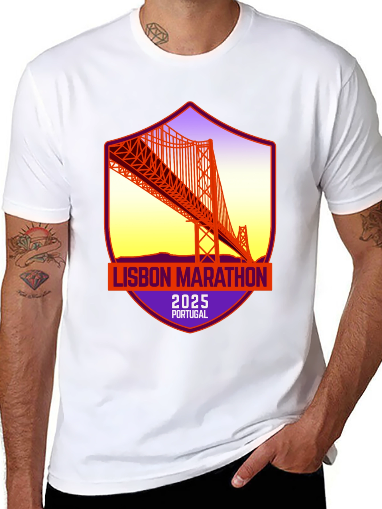 Lisbon Marathon 2025 T-Shirt: Portugal Bridge Design