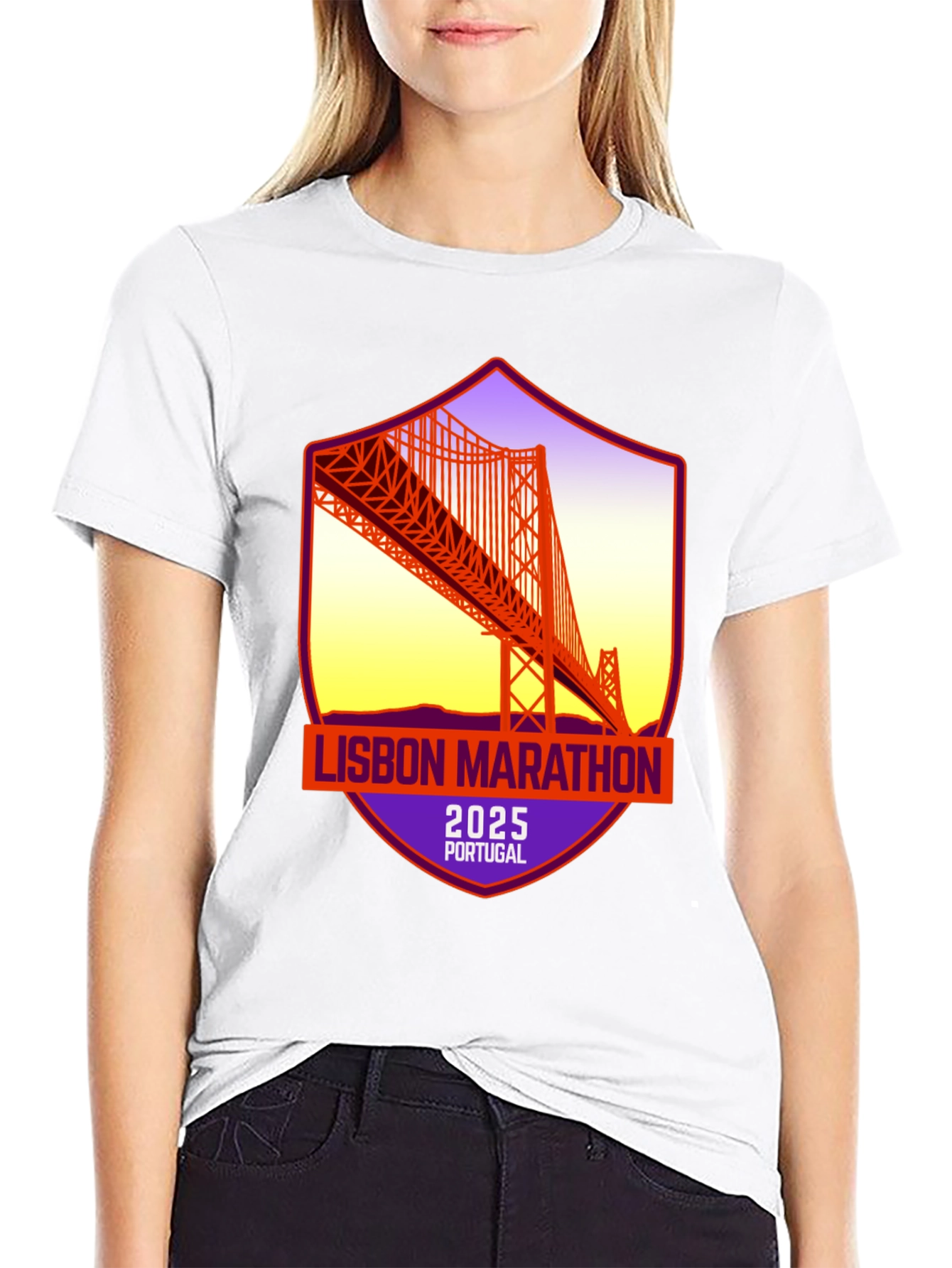 Lisbon Marathon 2025 T-Shirt: Portugal Bridge Design