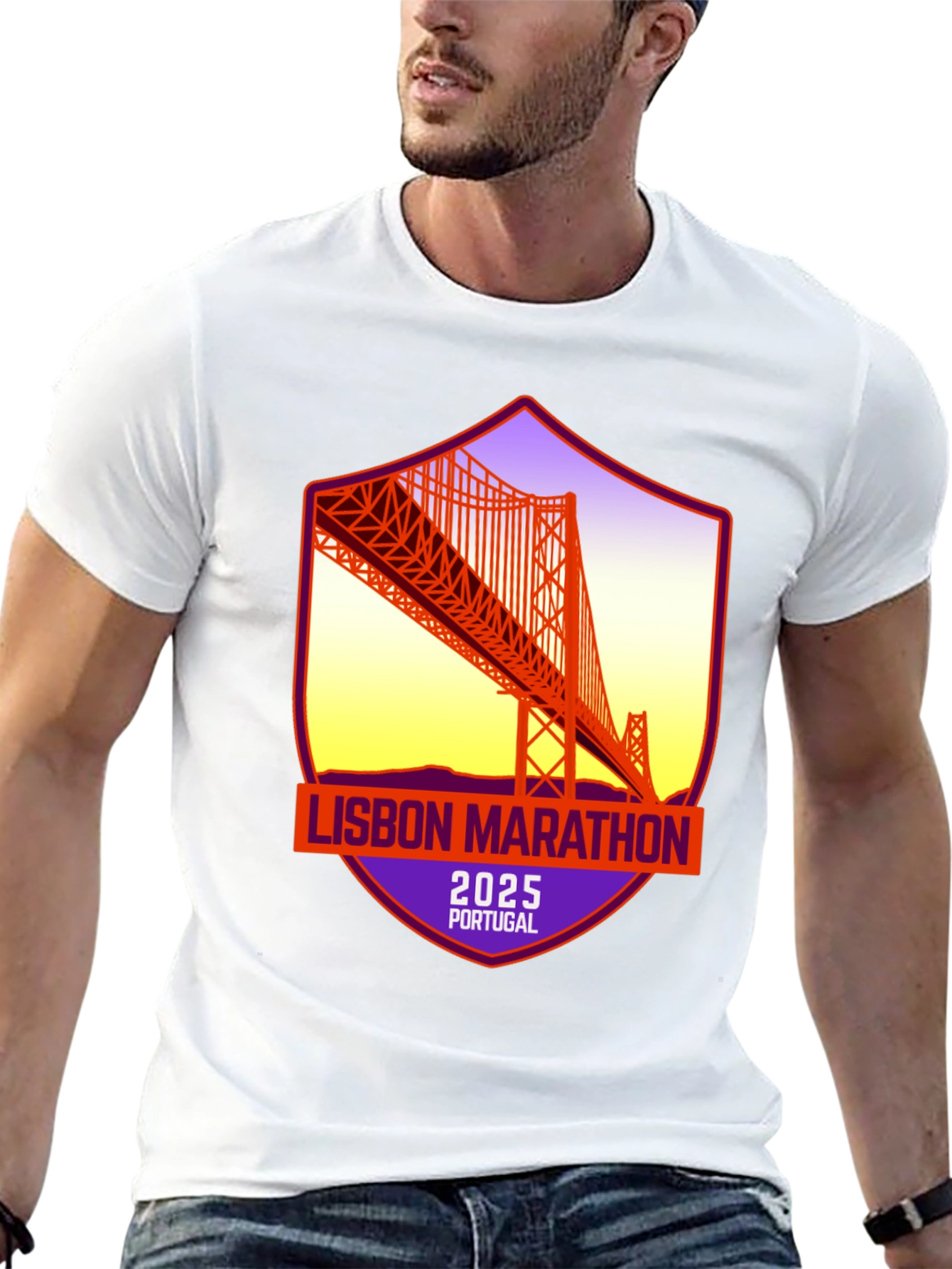 Lisbon Marathon 2025 T-Shirt: Portugal Bridge Design