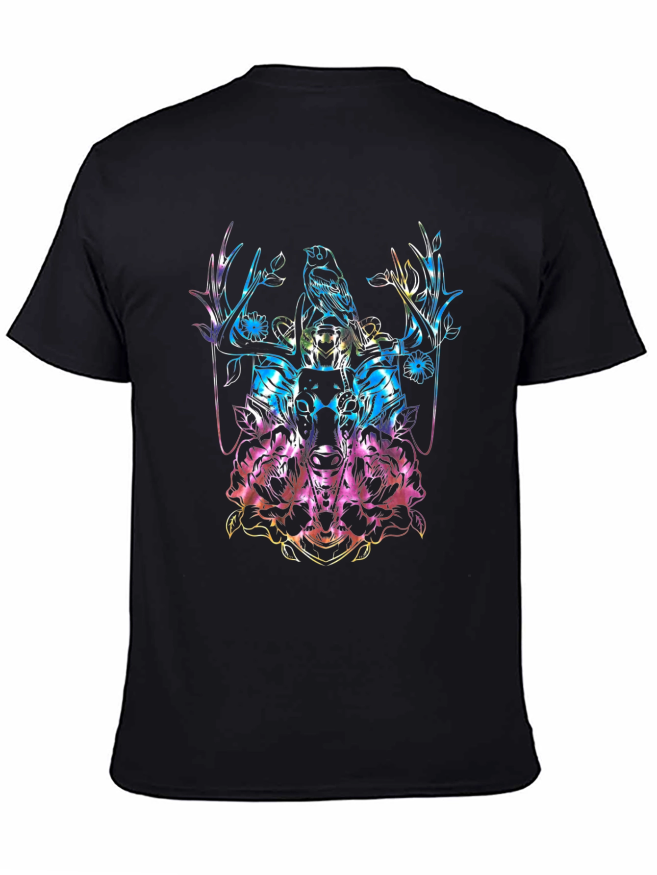 Bird & Stag Skull Floral T-Shirt - Colorful Graphic Tee