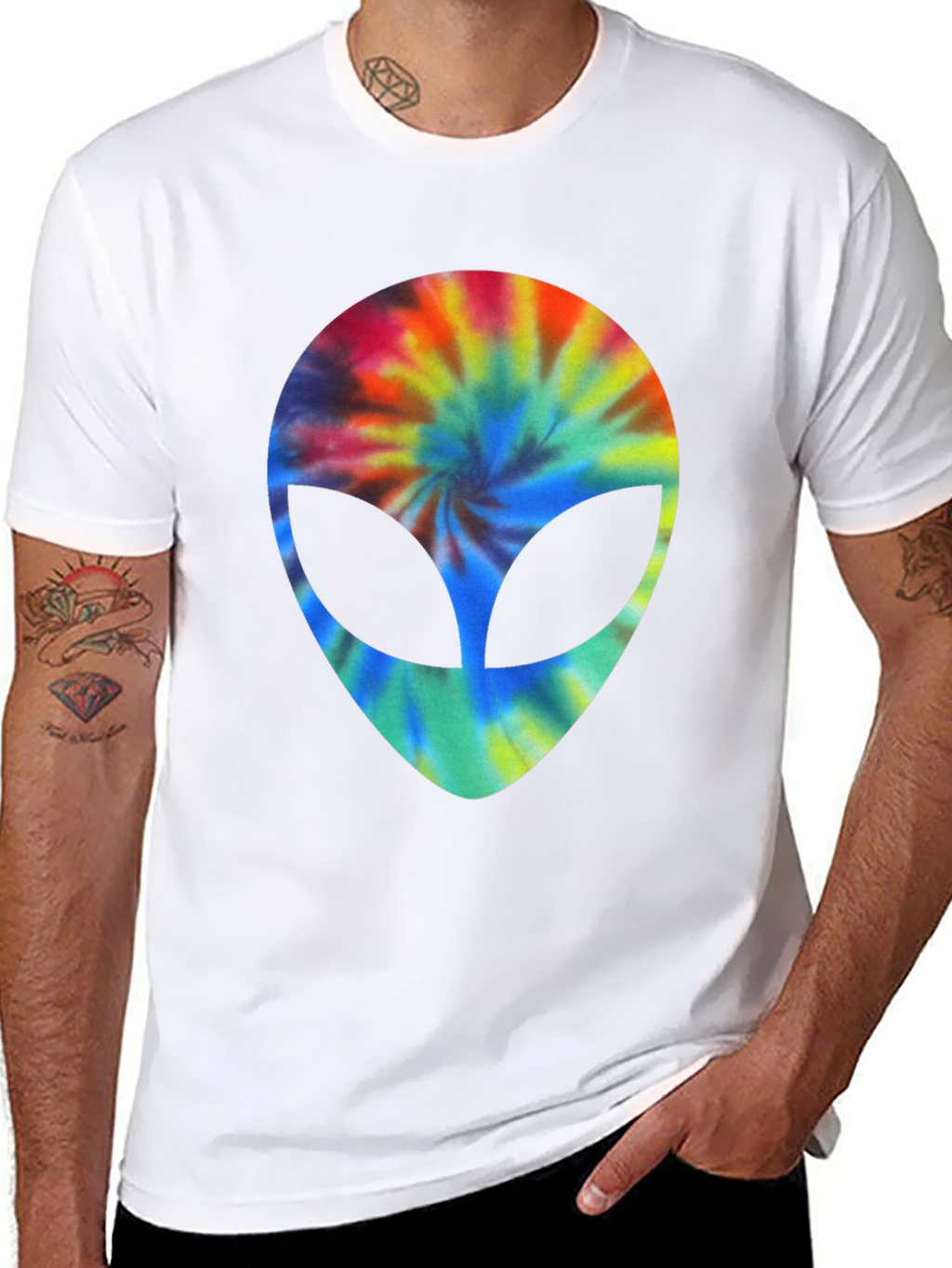 Tie Dye Alien Head Graphic Black T-Shirt