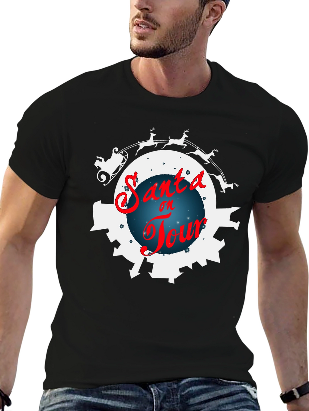 Santa on Tour Black T-Shirt
