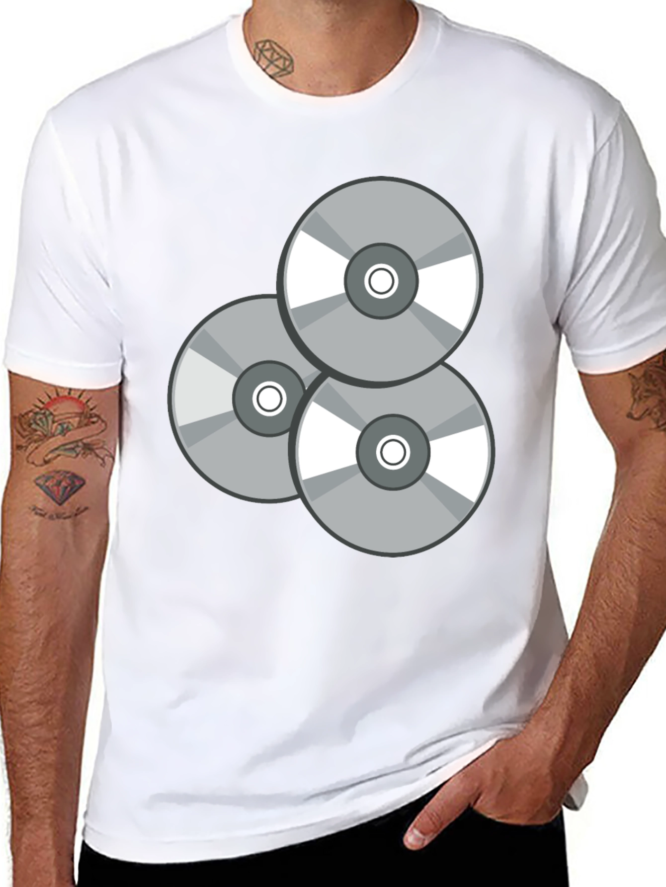 Retro CD Graphic T-Shirt - Black Casual Wear