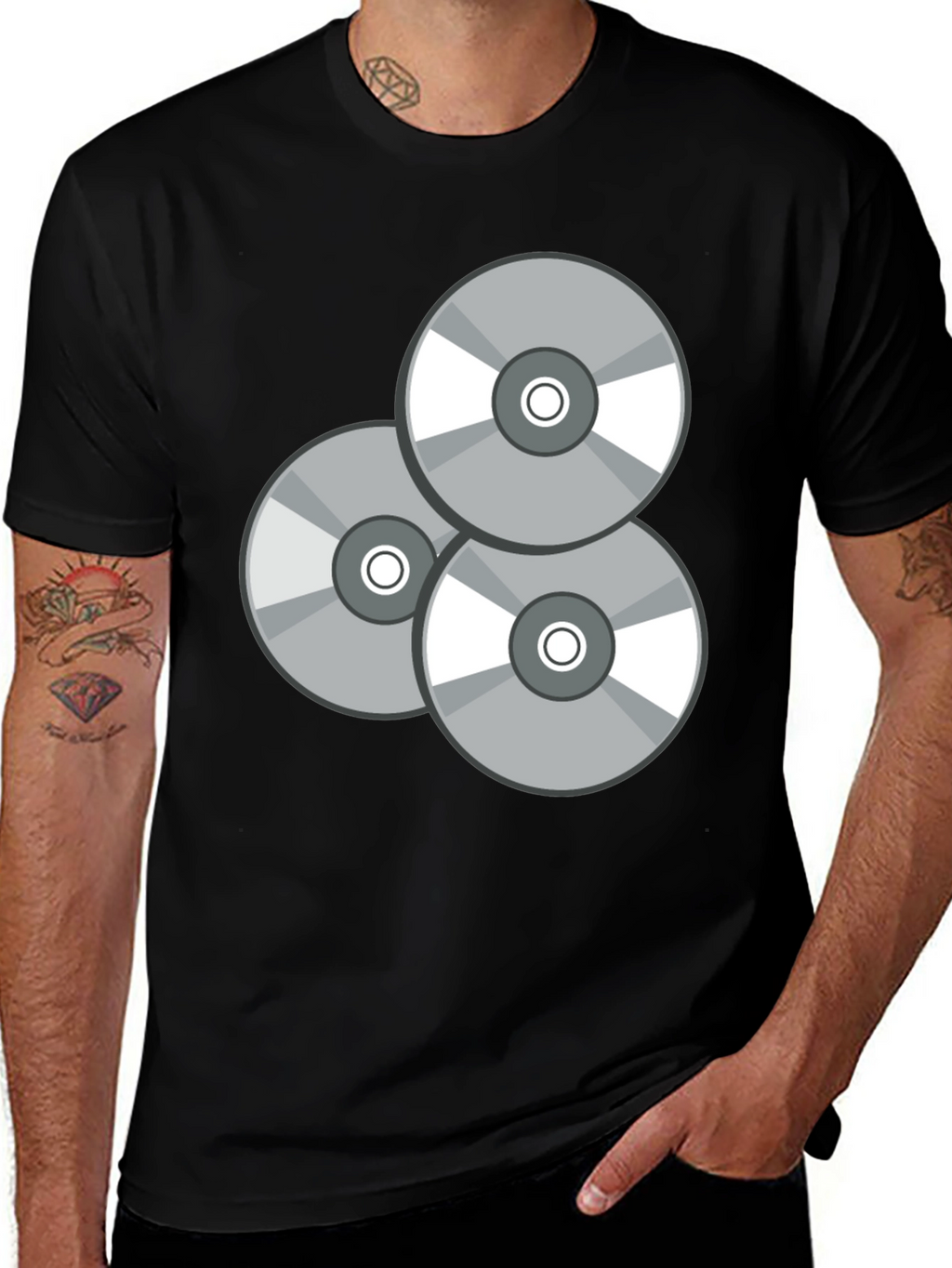 Retro CD Graphic T-Shirt - Black Casual Wear