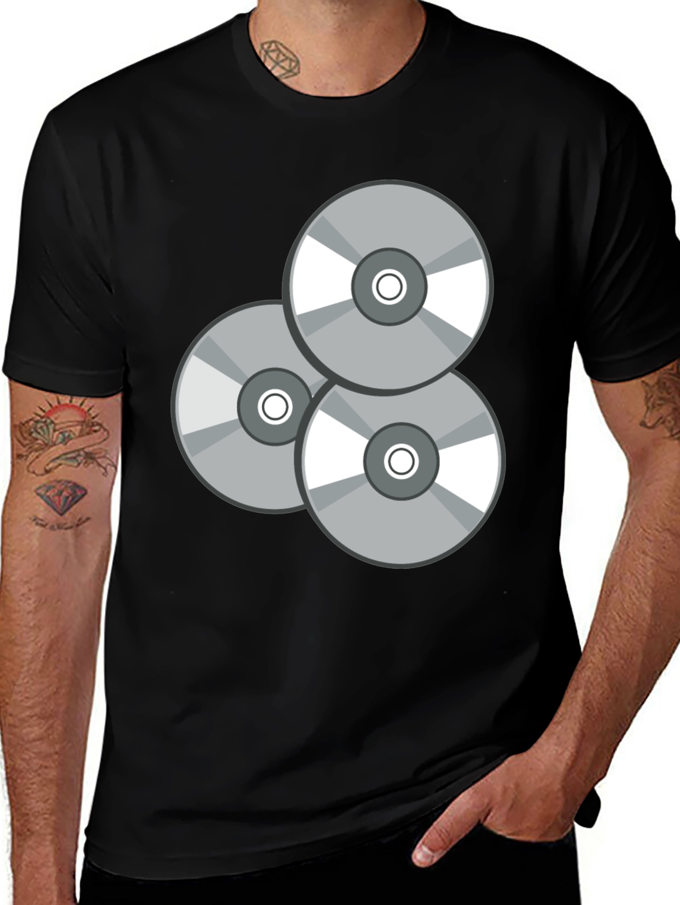 Retro CD Graphic T-Shirt - Black Casual Wear