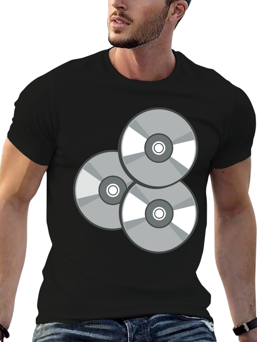 Retro CD Graphic T-Shirt - Black Casual Wear