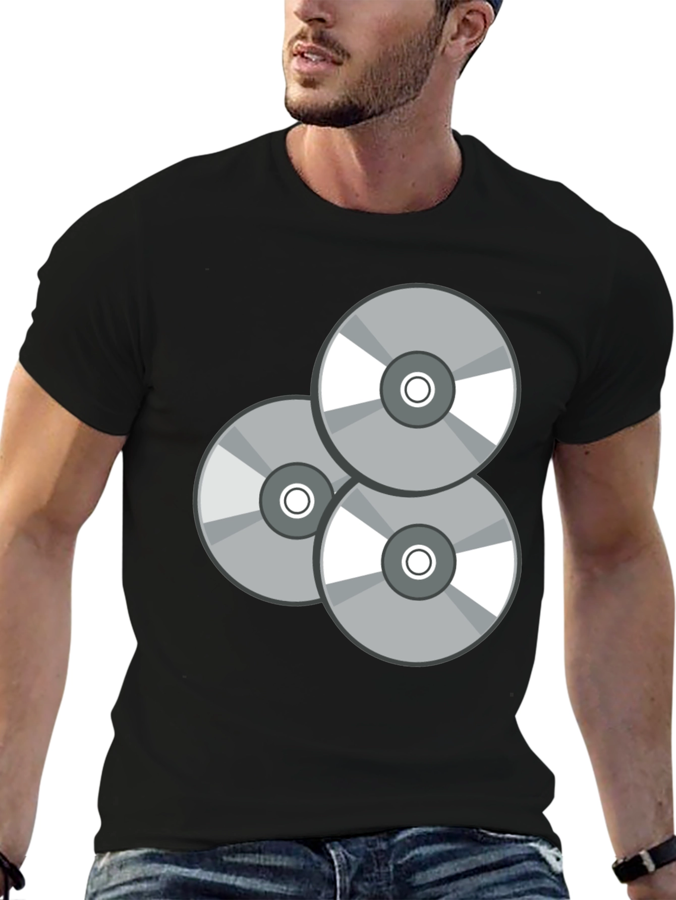 Retro CD Graphic T-Shirt - Black Casual Wear