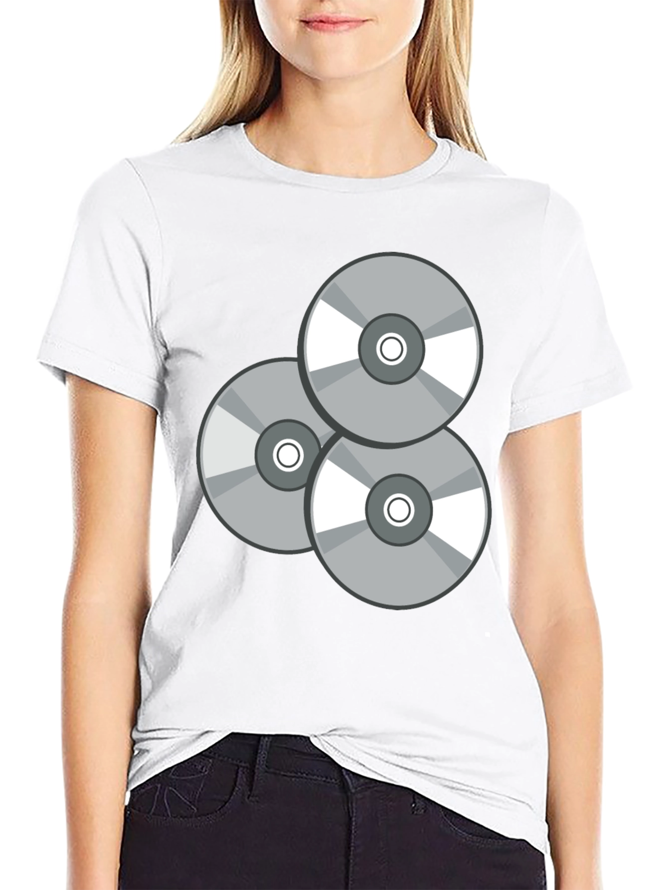 Retro CD Graphic T-Shirt - Black Casual Wear