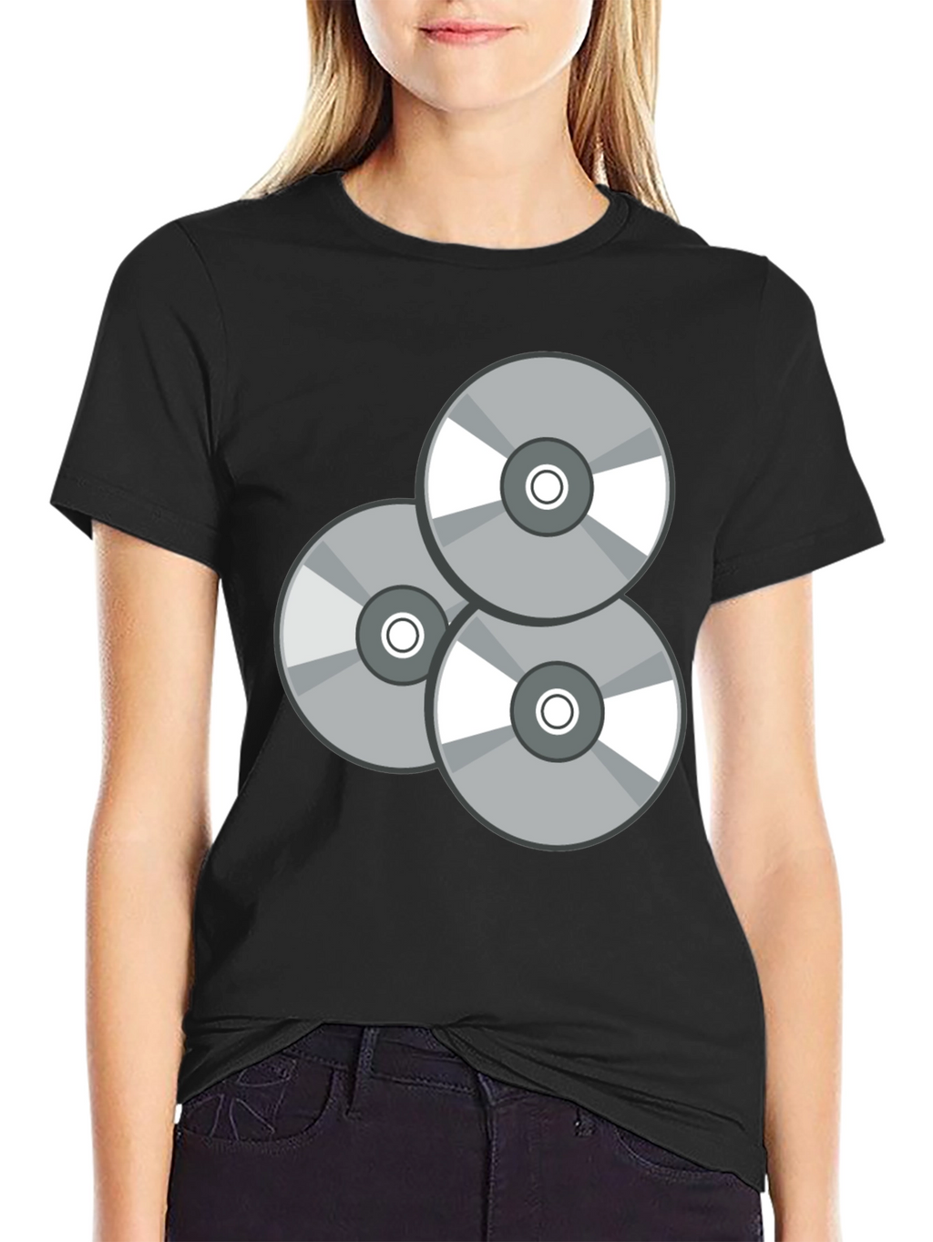 Retro CD Graphic T-Shirt - Black Casual Wear