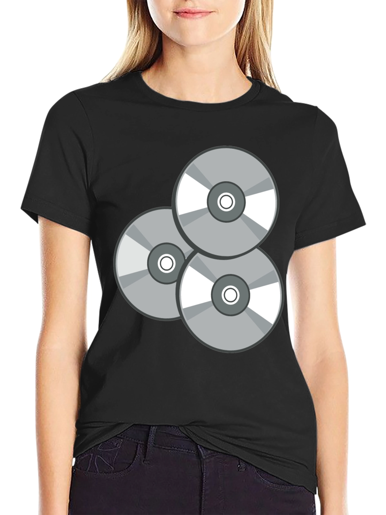 Retro CD Graphic T-Shirt - Black Casual Wear