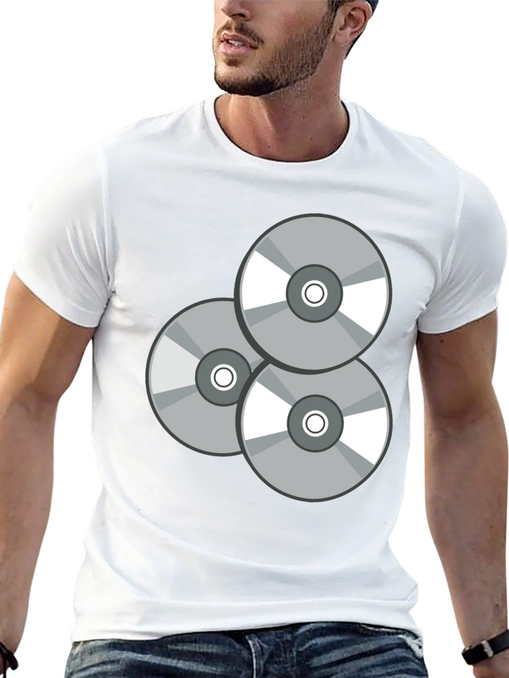 Retro CD Graphic T-Shirt - Black Casual Wear