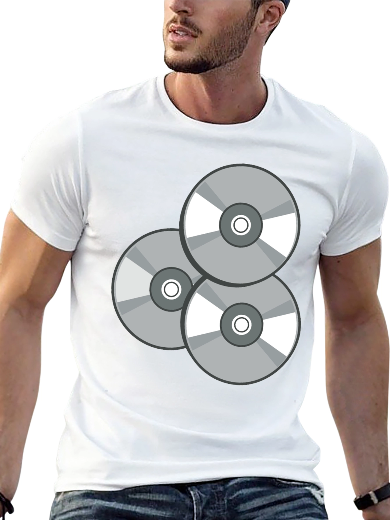 Retro CD Graphic T-Shirt - Black Casual Wear